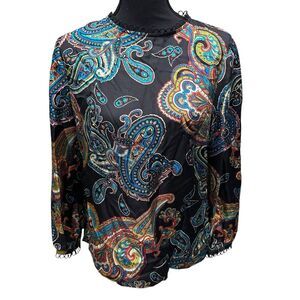 J.Crew 100% Silk Women's Size 6 Twill Top In Bold Paisley Print Black‎ NWT